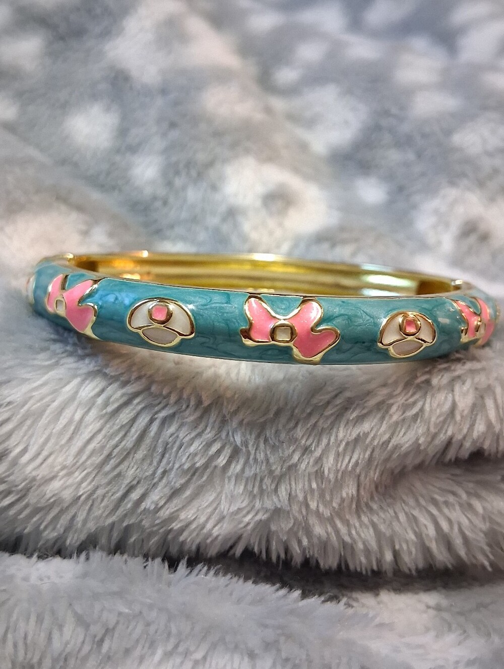 Gold-Tone Enamel Flower Bangle Bracelet - Pink Accents